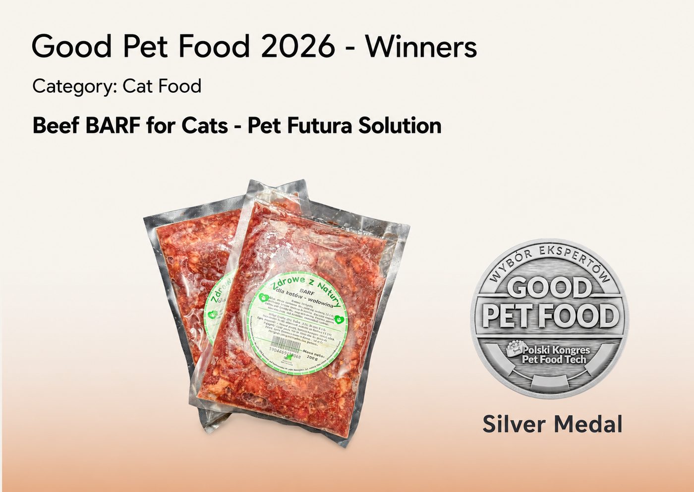 Beef BARF for Cats — Good Pet Food 2026, sølvmedalje