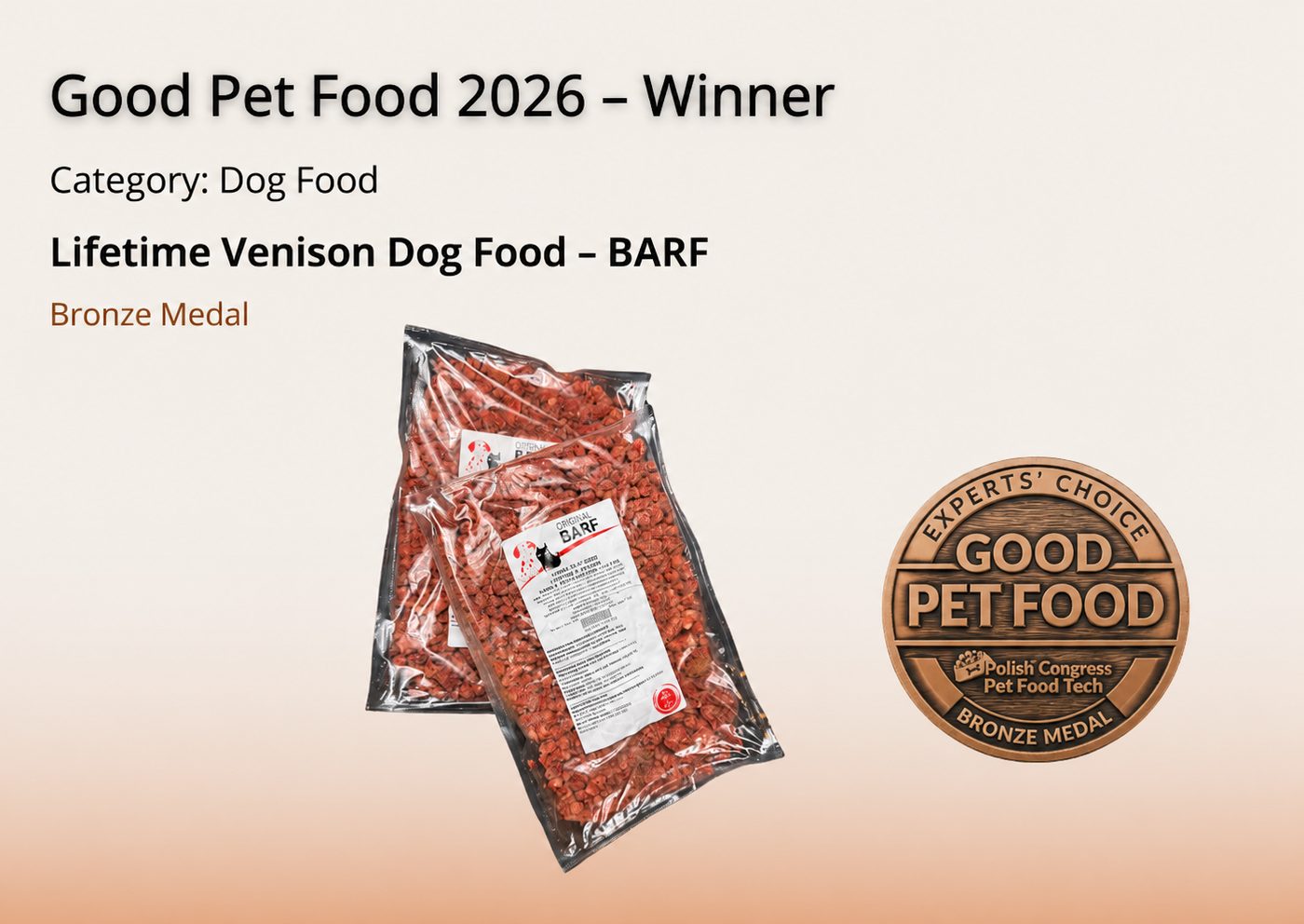 Lifetime Venison Dog Food — Good Pet Food 2026, bronzemedalje